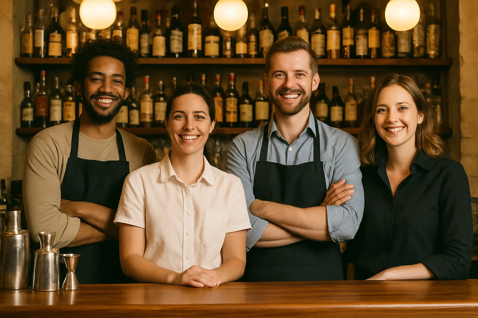 Équipe souriante du bar